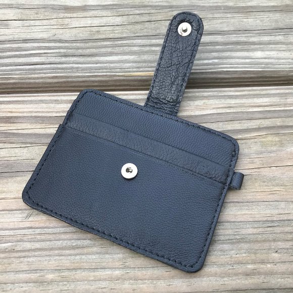 Handmade Card Holder Black Genuine Leather Mini Pu - Picture 6 of 10